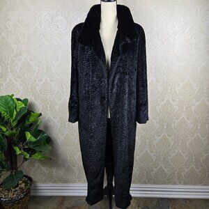 Vintage Dasco Sz 40 Black Faux Fur Long Coat Hook/Eye Closures Adjustable Collar